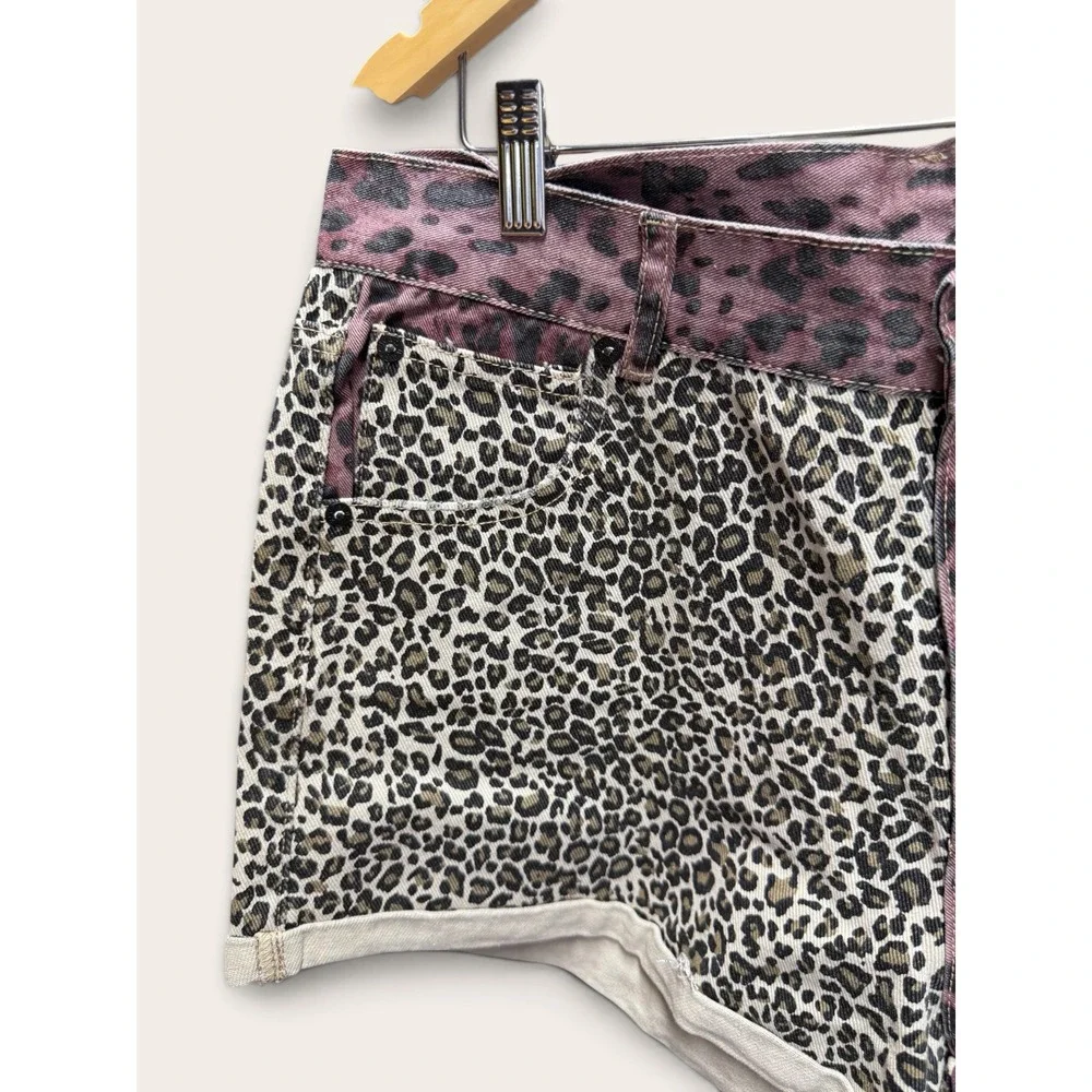 Umgee Denim Women Animal Print Colorblock Shorts Pink Purple Leopard Cheetah 7